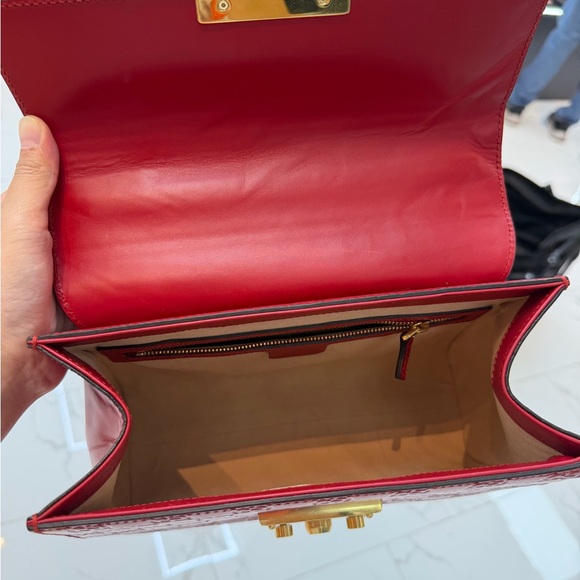 Gucci Ruby Red Embossed Leather Satchel with Gold Hardware - Picture 9 of 9